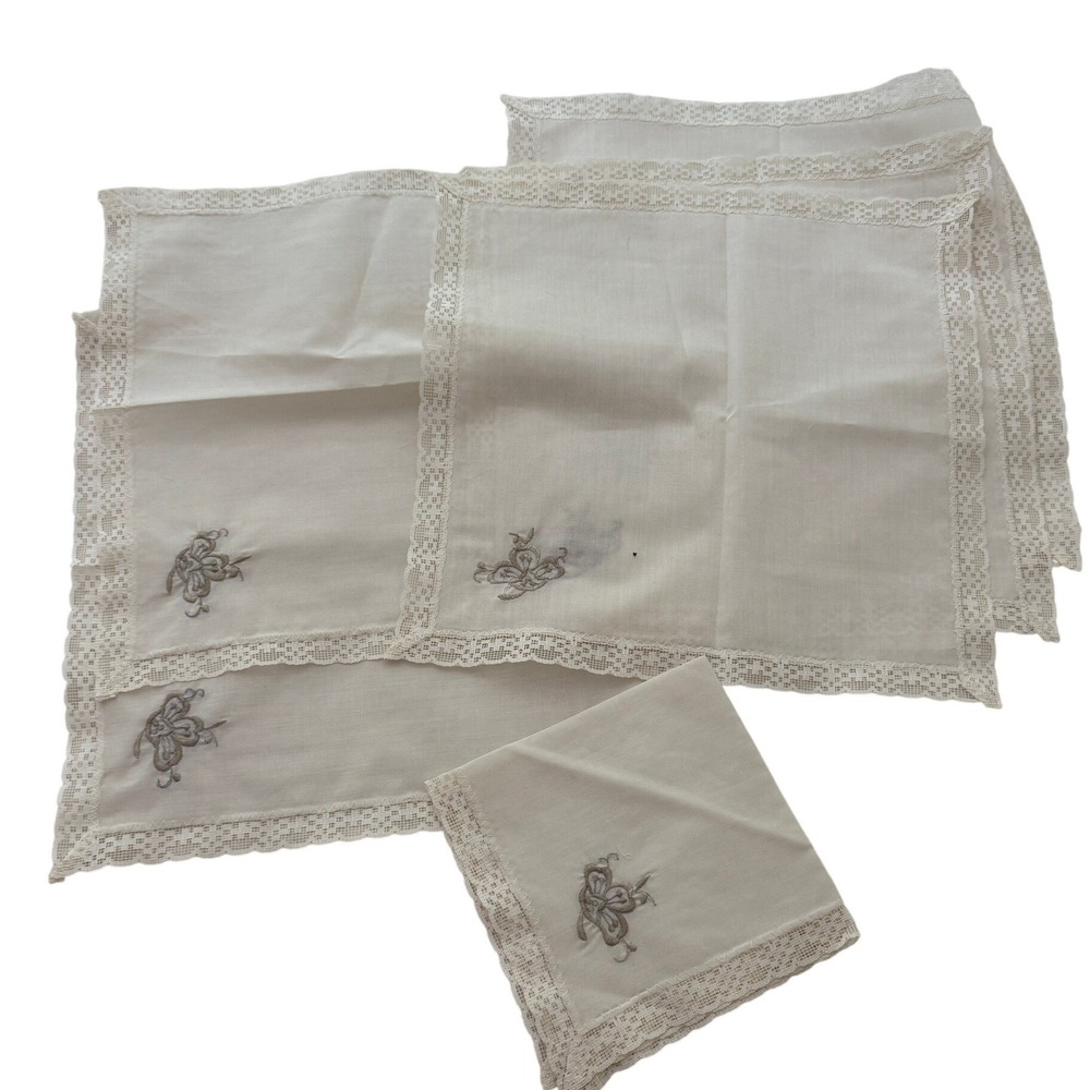 Vintage Handkerchiefs Lot of 6 White Silver Embroidered Butterfly Cottagecore